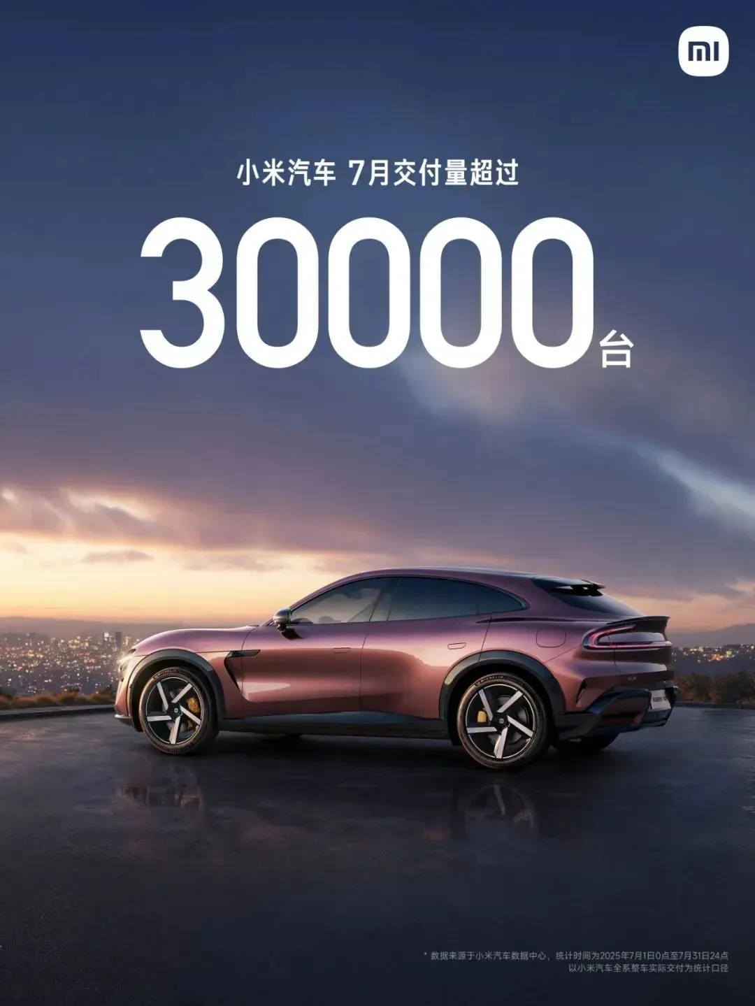 小米汽車7月交付量報告，圖源小米汽車官方微信公眾號